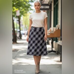 Talbots Size 16 Brownish Purple Plaid Wool Midi Skirt Fully Lined 34”